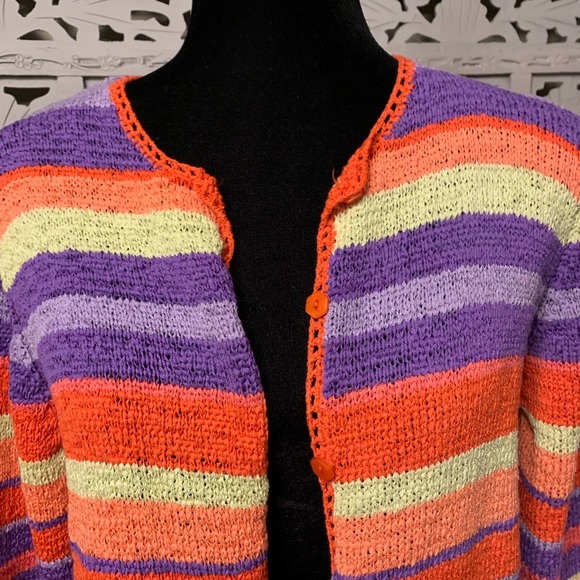 BRIGHT ORANGE PURPLE PINK SWEATER CARDIGAN JACKET - Picture 5 of 8